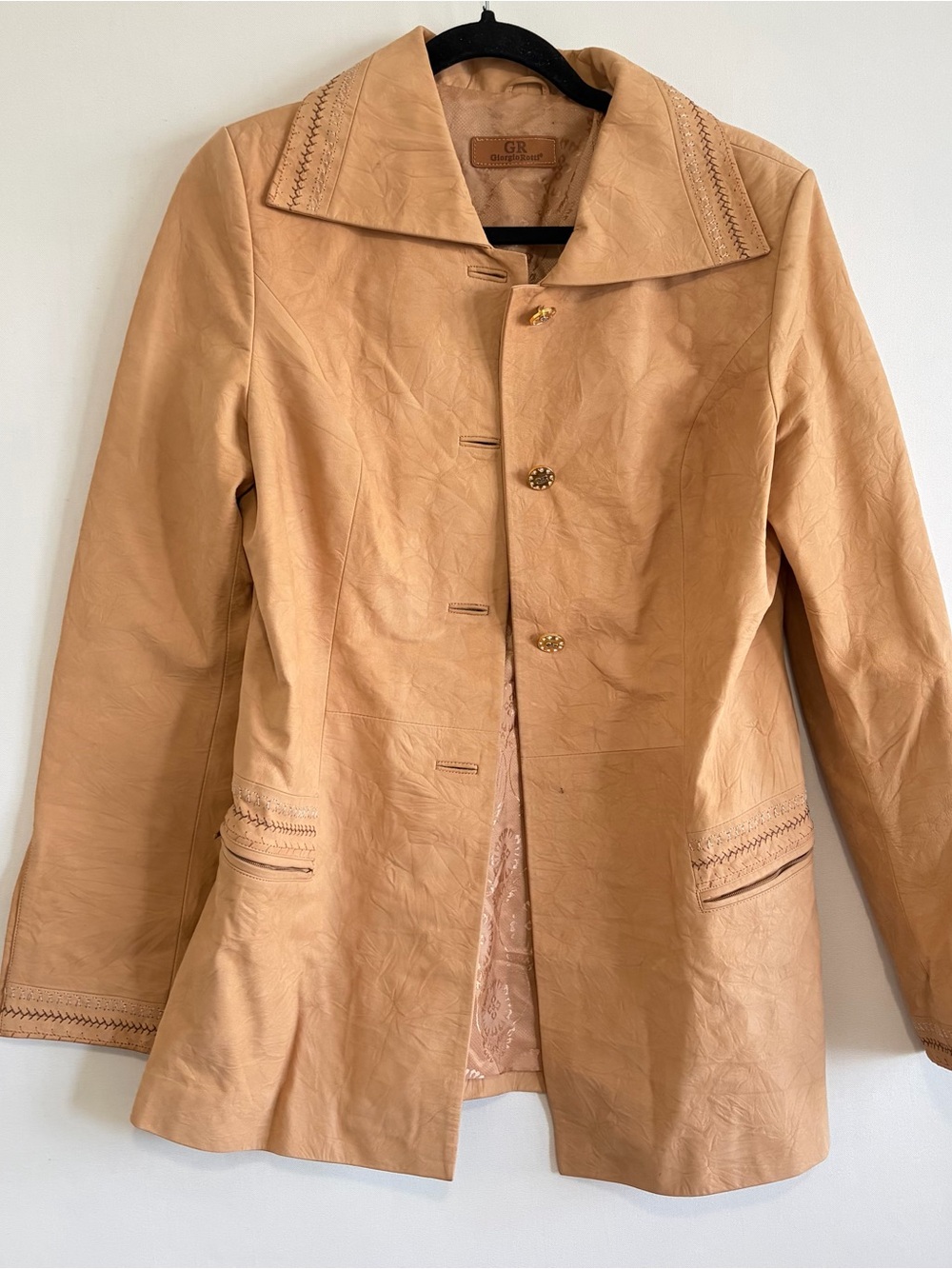 Giorgio Rotti Lambskin leather jacket Women Large whipstitch embroidered western